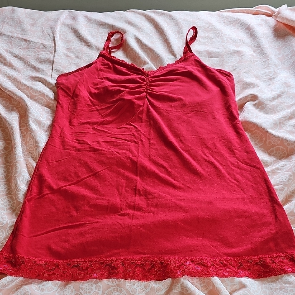 Red Lace Trim Tank Top